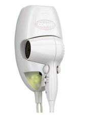 Conair 1600 Watt Wall-Mount Hair Dryer with LED Night Light, White