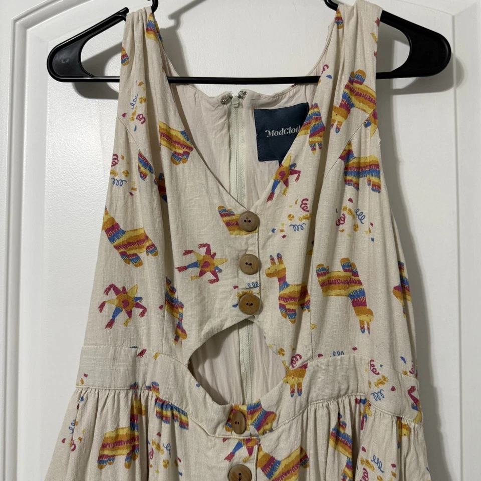 Vestido recortado ModCloth Keeping On Piñata para mujer talla XL mezcla de lino crema Foto 2 de 4