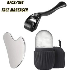 3-Piece Stainless Steel Facial Massage Tool Set Ice Face Roller, Heart Gua Sha