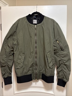 Divided H&M Olive Green Cotton Lightweight Lined Jacket, Gold Zippers, Large