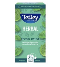 Tetley Fresh Mint Tea Bags Peppermint & Spearmint 4 boxes x 25 Teabags in each