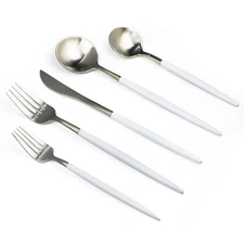 20-Pieces Luxury White Handle Silver 18/10 Stainless Steel Flatware Set, Matt...