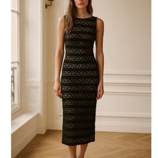 Alice + Olivia Black Stretch Lace Sleeveless  Sheath Open Back Midi  Dress 6