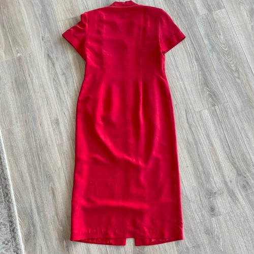 Vintage 100% Silk Red Long Maxi Shirt Dress 90's / 80's Old Money Mob Wife Retro - Picture 8 of 8