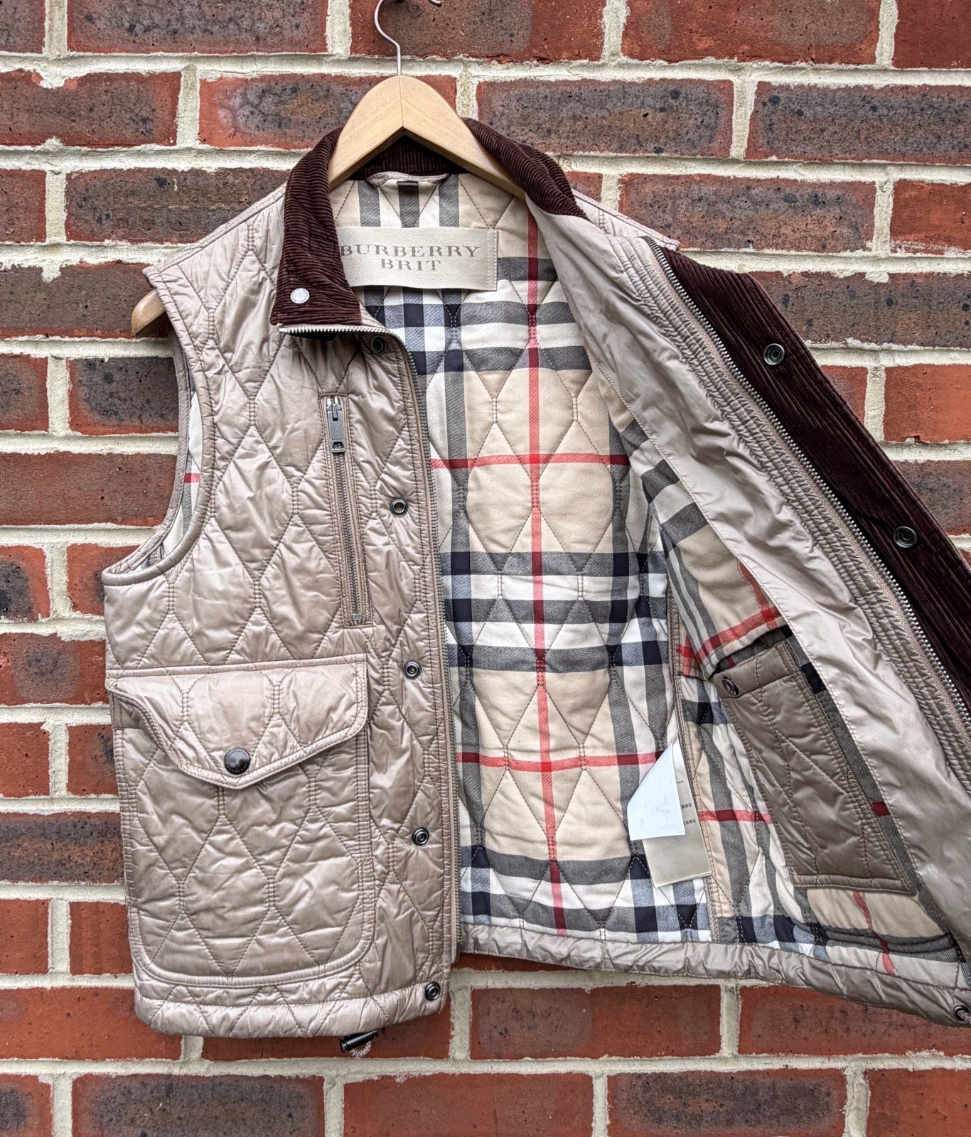 Burberry Mens GRESLING Gilet Jacket MEDIUM Beige Prorsum Brit Quilted Bodywarmer image 7