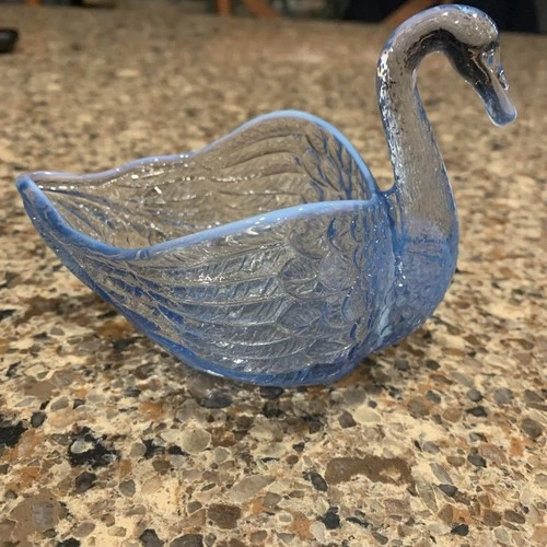 VTG Fenton Art Glass Blue Opalescent Swan Candy or Trinket Dish 5" long