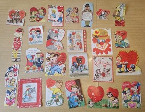 Lot of 25 Vintage Die Cut Kitsch Valentines Day Cards Used Most Made In USA