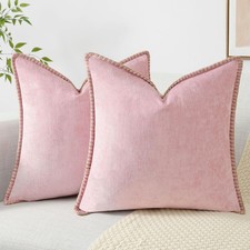 decorUhome Chenille Soft Throw Pillow Covers 20x20 Set of 2, Farmhouse Velvet Ne