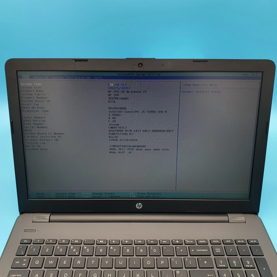 HP 250 G6 Laptop, i5-7200U, 4GB RAM, 128GB SSD, No OS, No Charger, READ DESC - Image 3 of 4