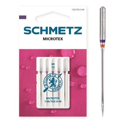 SCHMETZ - 5 Nähmaschinennadeln Microtex - 130/705 H-M - Nadeldicke: 80/12