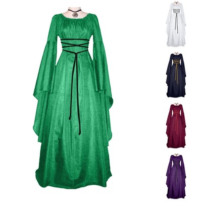 Women Gothic Medieval Dress Long Sleeve Renaissance Costume Party Outfit