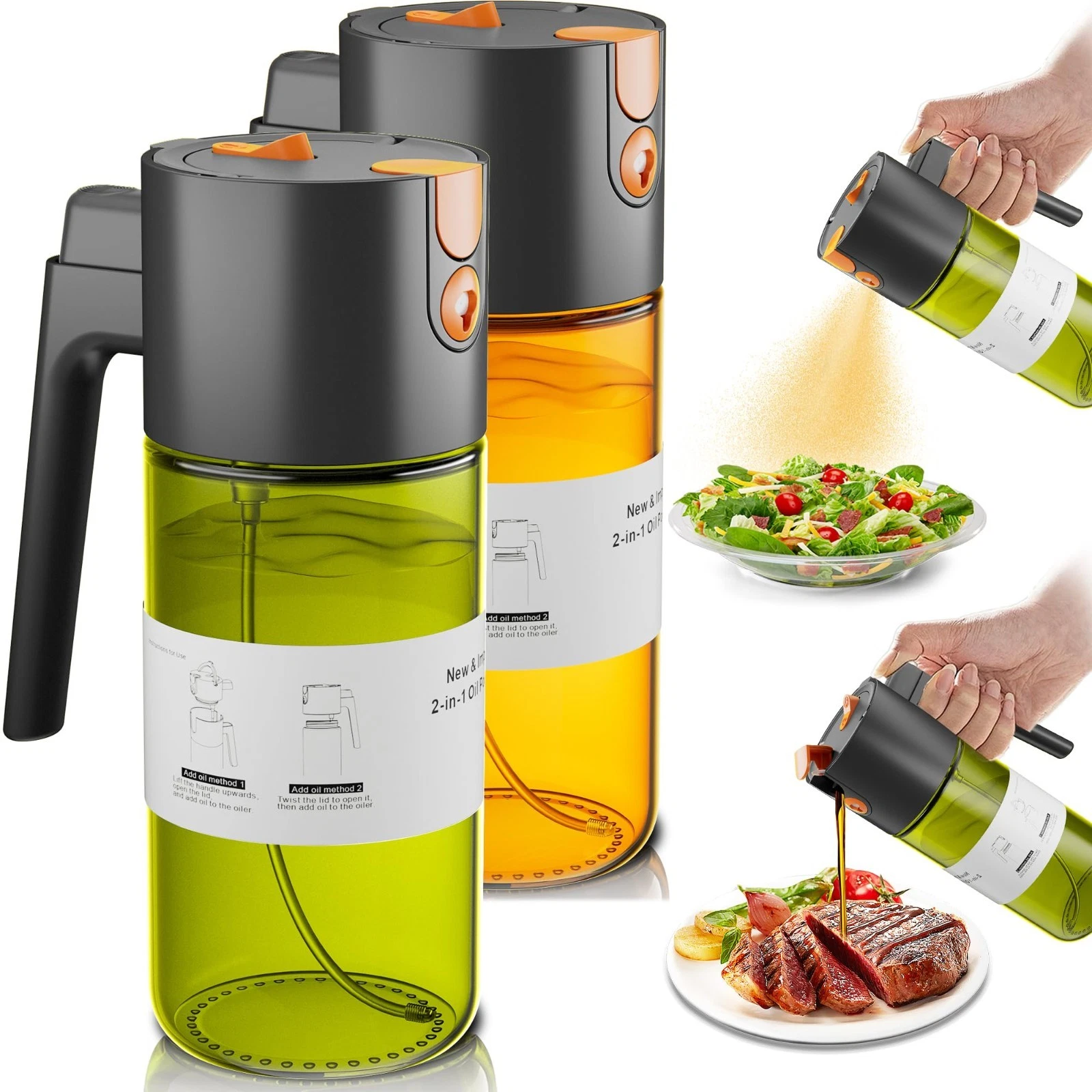2-in-1 Oil Sprayer for Cooking, 17oz Glass Olive Oil Dispenser, 2-Pack, Kitchen
Opens in a new windo