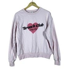 Wildfox Brunch Club Heart Graphic Sweatshirt Pink Coquette Oversized Size S