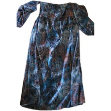 Boho Mandala Print Maxi Dress XL Off The Shoulder Smocked Teal Blue Copper