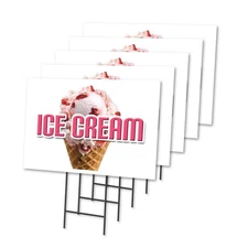 Ice Cream Yard Sign 5-Pack 12x16 Advertising with Stakes USA