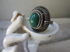Vintage Mexico Hand Crafted Green Onyx Cabochon STERLING SILVER RING Adjustable