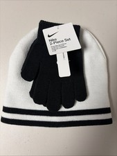 Nike Kids Two Piece Winter Hat and Gloves Set White Youth Fit New
