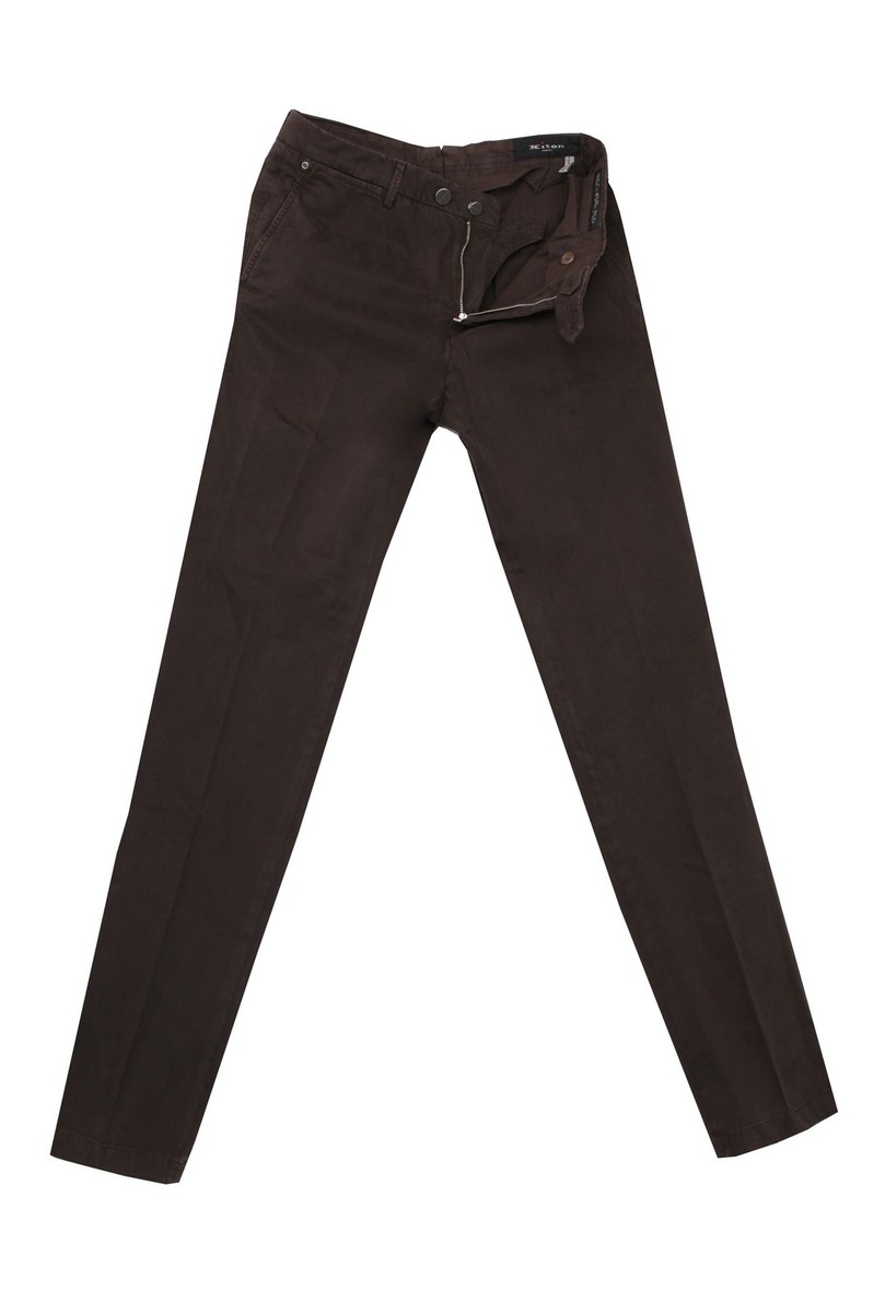 Kiton Dark Brown Solid Cotton Blend Pants - Slim - 36/52