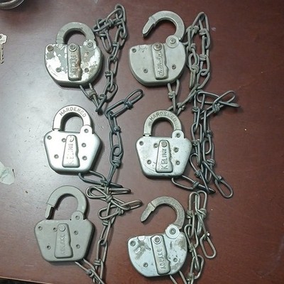 Keling & Adlake Vintage Padlock Lot of 6 - With Chains  no keys