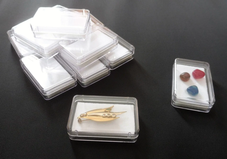 10 Scatoline in plastica rettangolare trasparente con feltrino bianco - Immagine 4 di 4