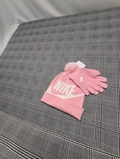 Girls Nike Pom Hat  Glove Set In Light Pink/White BNWT