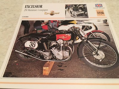 Card Motorbike Excelsior 250 Manxman 4 Valves 1936 Collection Atlas Motorbike UK