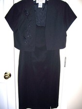 J.R. Nites Caliendo Black Evening Cocktail Dress Sequin Jacket lined 2 pc Size 8