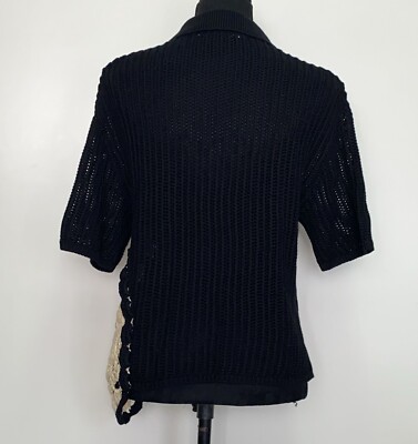 ZARA CROCHET KNIT POLO TOP BLACK CARDIGAN SS24 SIZES S-M & L