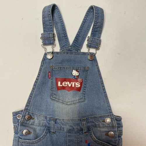 Levi’s x Hello Kitty Girls Distressed Blue Jean Overalls VGC Size 4 Regular - Picture 4 of 9