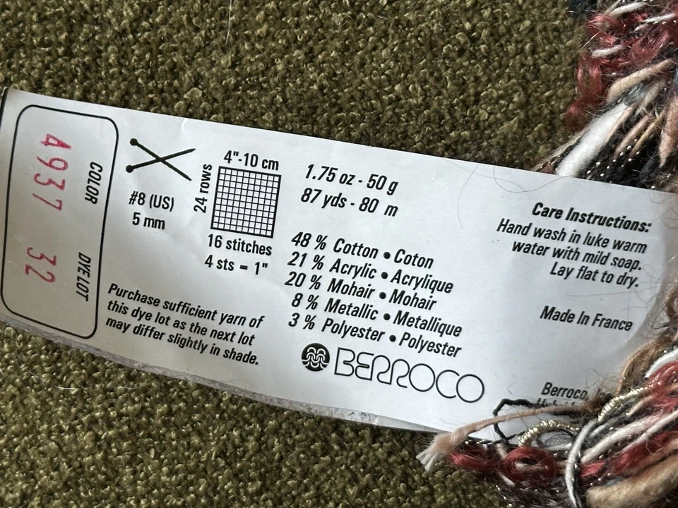 Berraco "Optik" Lujo Hilo Francés Mezcla Algodón/Acrílico/Mohair 2 Madejas Foto 3 de 4