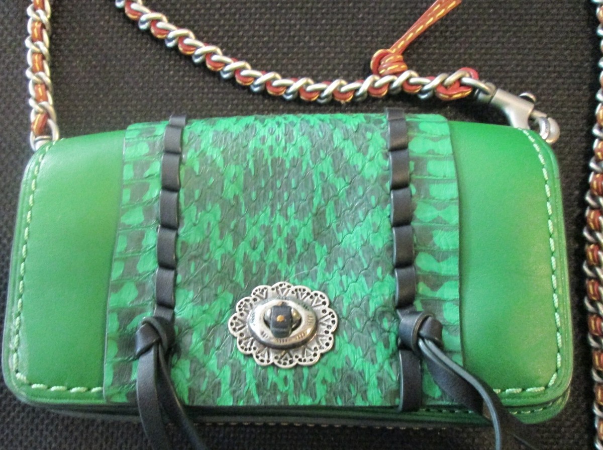 COACH DINKIER GREEN LEATHER WHIPSTITCH SNAKESKIN MINI CROSSBODY