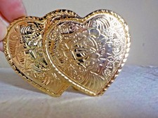 USA DOUBLE HEART GOLDTONE METAL BUCKLE W/ROSE DESIGN 3.75" X 2.5" FITS 1.5" BELT