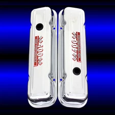 Valve Covers Factory Height for Pontiac 400 Engines Chrome With 400 Emblem Red