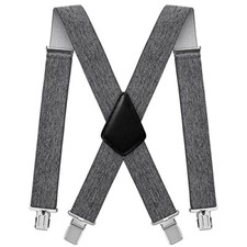 Mens Suspenders X-Back 2" Wide Adjustable Solid Straight Heavy 03 X-back grey