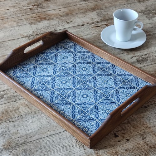 Serviertablett für Kaffee und Tee. Rustikale Holz Tablett für Heimdekor. - Picture 8 of 19