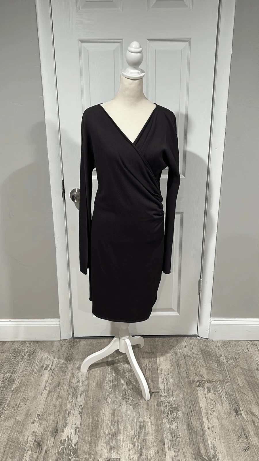 Abito tubino Bottega Veneta marrone finto scollo a V taglia large nuovo con etichetta