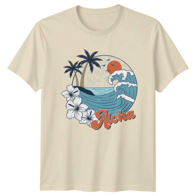 Aloha Beach T-Shirt, Retro Sommer, Palmen, Hibiskus, Welle
