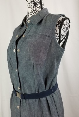 Robe En Jean Sans Manches Evan Picone - Taille 8, Longueur Genou, Avec Boutons Et Poches