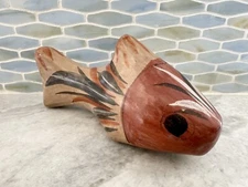 Vintage Mexican Pottery Tonala Fish Figurine Mexico Folk Art Hand Painted