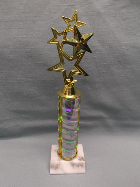 holiday multi STAR trophy award silver gold column white marble base award