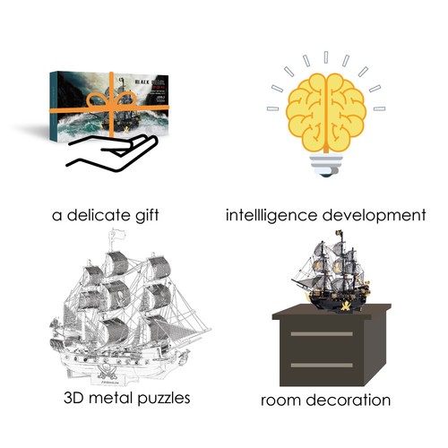 Piececool The Black Pearl Pirate Ship Metal Model Building Toy Complete Set Gift - Picture 7 of 10