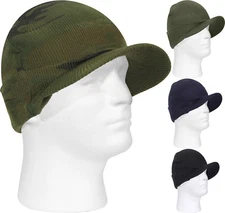 100% Acrylic Double Layered Visor Jeep Watch Cap Warm Beanie Winter Hat w/ Brim