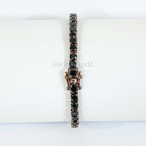Unisex Diamante Negro Tenis Brazalete 925 Plata Oro Rosa Acabado AAA Ideal Gift - Imagen 5 de 6
