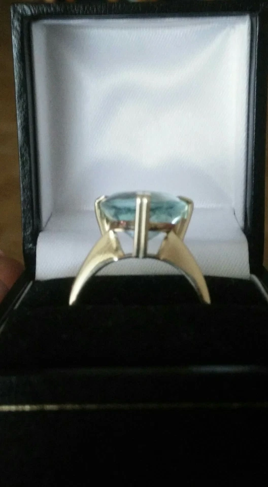 Gold (585) Ring mit echtem, dreiseitigem Aquamarin (8,28 ct) - Bild 4 von 4