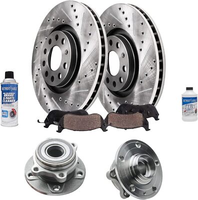 Front Drilled Rotors Brake Pads + Wheel Hubs for Audi Q3 Quattro Passat Tiguan