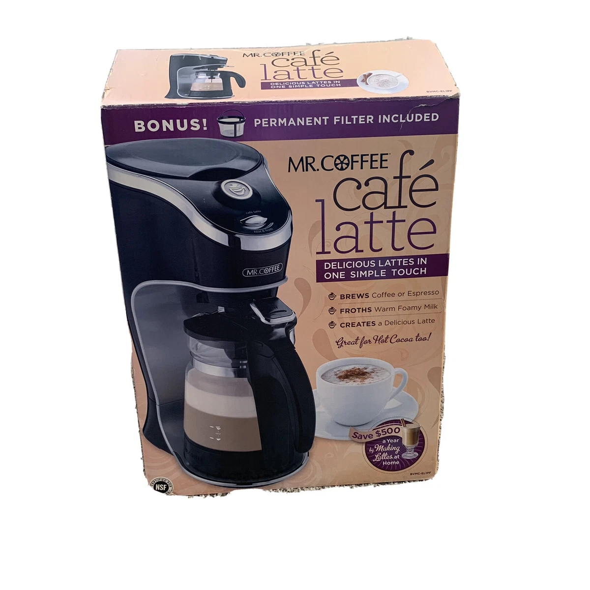 Mr. Coffee Cafe Latte Maker Coffee Hot Chocolate Maker Model BVMC-EL1PF  Tested