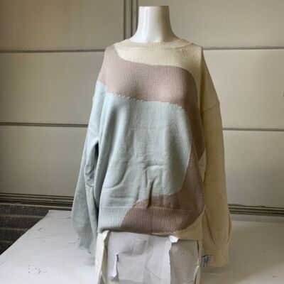 GILLI Abstract Crew Neck Sweater Women's Size M Cream Multi