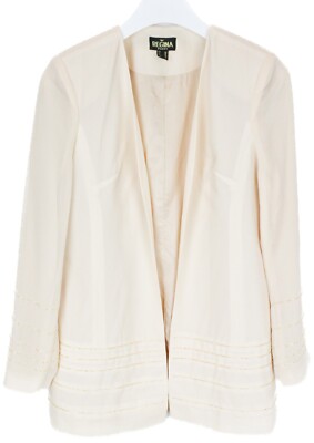 Regina Paris Blazer Damen UK 12 Perlen Offener Kragen Beige Gefüttert
