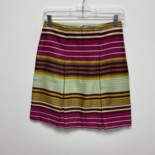 J McLaughlin Womens Fuchsia Yellow Stripes Lucia Box Pleated Front Mini Skirt 2