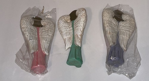 Kurt S Adler 3 Angel Xmas Ornaments Resin - Pink Blue Green 6” Harp Flute Sitar - Picture 5 of 8